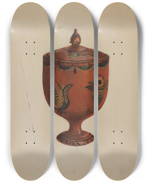 Triptych art skateboard deck of Betty Jean Davis Pa German Spice Jar by Betty Jean Davis