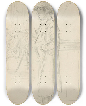 Triptych art skateboard deck of Adolph Tidemand Ung Mann_1 by Adolph Tidemand (1814-1876)