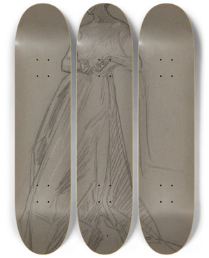 Triptych art skateboard deck of French School Standing Woman Leaning On Her Elbow by French School (16-19-)