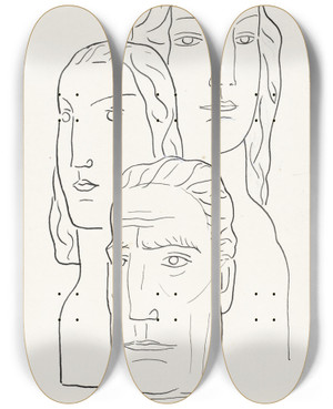 Triptych art skateboard deck of Leo Gestel Twee Vrouwen Hoofden En Een Mannen Hoofd by Leo Gestel (1881-1941)