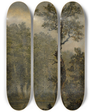 Triptych art skateboard deck of Carl Gustav Carus Waldlandschaft Landschaftsstudie Vermutlich Das Rosental Bei Leipzig by Carl Gustav Carus (1789-1869)