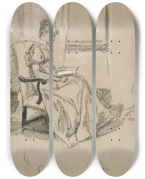 Triptych art skateboard deck of Edwin Austin Abbey Portrait Of Mrs Abbeyreading by Edwin Austin Abbey (1852-1911)