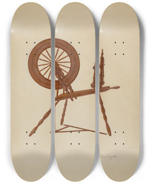 Triptych art skateboard deck of George V Vezolles Shaker Spinning Wheel Flax by George V Vezolles