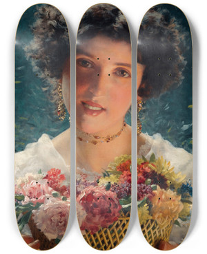 Triptych art skateboard deck of Wadysaw Czachrski The Bouquet_1 by Wladyslaw Czachorski (1850-1911)
