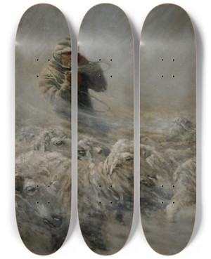 Triptych art skateboard deck of N C Wyeth Sheep Herder by N C Wyeth (1882-1945)