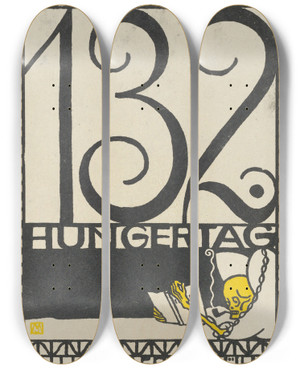 Triptych art skateboard deck of Moriz Jung 132Nd Day Of Fasting A Lucci The Famous Hunger Artist by Moriz Jung (1885-1915)