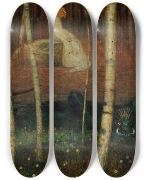 Triptych art skateboard deck of Friedrich Knig Prinzessin Und Lindwurm by Friedrich Konig (1774-1833)