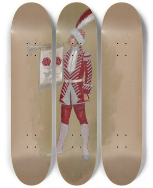 Triptych art skateboard deck of Will R Barnes 2 Trumpeters The Blended Rose by Will R Barnes (1939)