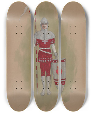 Triptych art skateboard deck of Will R Barnes 6 Squires For Each Knight Of The Blended Rose by Will R Barnes (1939)