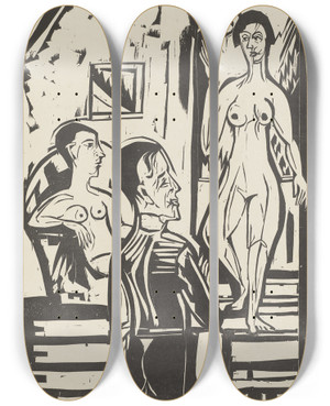 Triptych art skateboard deck of Ernst Ludwig Kirchner Laprs Midi Du Peintre by Ernst Ludwig Kirchner (1880-1938)