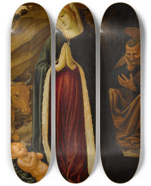 Triptych art skateboard deck of Benozzo Gozzoli The Adoration Of The Christ Child by Benozzo Gozzoli (1421-1497)