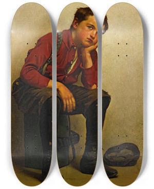 Triptych art skateboard deck of John George Brown A Lull In Business by John George Brown (1831-1913)