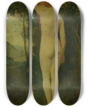 Triptych art skateboard deck of Arthur Bowen Davies Standing Nude by Arthur Bowen Davies (1862-1928)