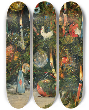 Triptych art skateboard deck of Rudolf Bernhard Willmann Christmas Tree Decorated With Lights by Rudolf Bernhard Willmann (1868-1919)