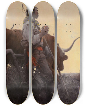 Triptych art skateboard deck of Harvey T Dunn The Plowman by Harvey T Dunn (1884-1952)