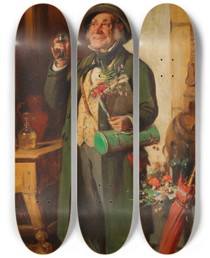 Triptych art skateboard deck of Hermann Kern Botanikus Lieblingsblume by Hermann Kern (1838-1912)