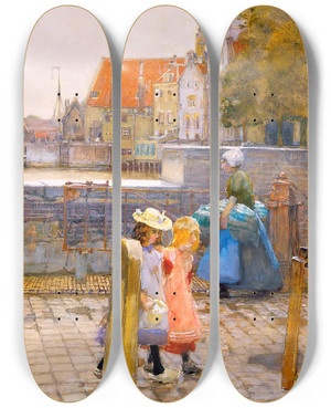 Triptych art skateboard deck of Hans Herrmann A Bit Of Amsterdam by Hans Herrmann (1858-1942)