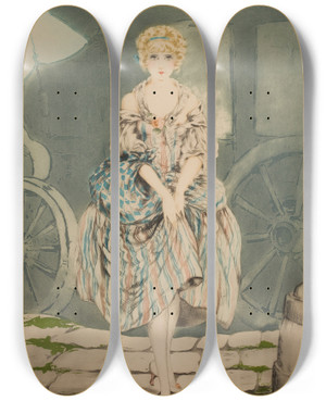 Triptych art skateboard deck of Louis Icart Pretty Lady by Louis Icart (1888-1950)