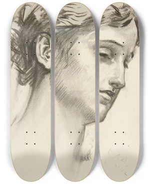 Triptych art skateboard deck of Edwin Austin Abbey Portrait Of A Youngwoman by Edwin Austin Abbey (1852-1911)