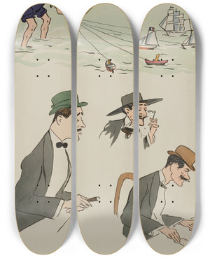 Triptych art skateboard deck of Georges Goursat Sem Comte Louis Ren De Gramont Le Comte Bruno De Boisgelin Et Le Comte De Cherisey Un Marin by Georges Goursat (Sem) (1863-1934)