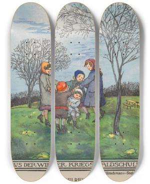 Triptych art skateboard deck of Marianne Hitschmannsteinberger Aus Der Wiener Kriegswaldschule Kriegspostkarte_1 by Marianne Hitschmann-Steinberger (1877-1919)