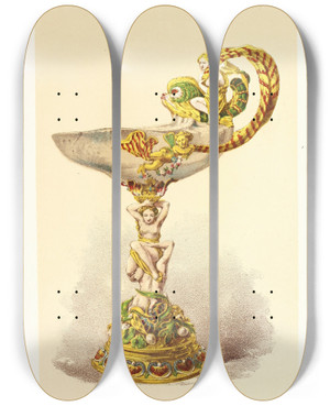 Triptych art skateboard deck of John Charles Robinson Tazza In Oriental Onyx Mounted In Enamelled Gold by John Charles Robinson (1824-1913)