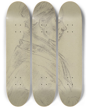 Triptych art skateboard deck of Anton Burger Farmwoman In Profile by Anton Burger (1824-1905)