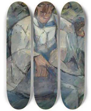 Triptych art skateboard deck of Tadeusz Makowski Portrait Of A Man In A White Hat by Tadeusz Makowski (1882-1932)