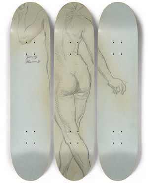 Triptych art skateboard deck of Josef Wawra Rckenakt by Josef Wawra (1893-1935)