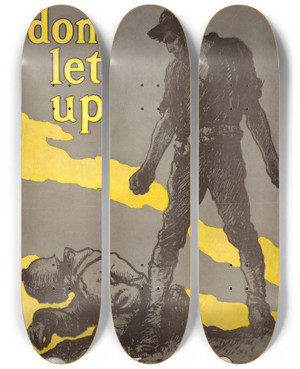 Triptych art skateboard deck of Francis Luis Mora Dont Let Up Keep On Saving Food by Francis Luis Mora (1874-1940)