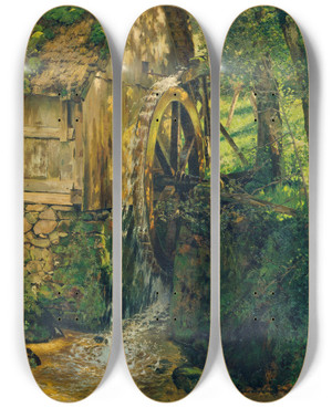 Triptych art skateboard deck of Curt Liebich Black Forest Mill by Curt Liebich (1868-1937)