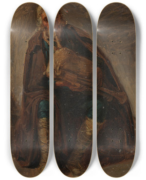 Triptych art skateboard deck of Johann Baptist Kirner Dudelsack Blasender Italiener by Johann Baptist Kirner (1806-1866)