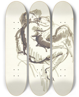Triptych art skateboard deck of Kai Nielsen Studie Til Leda Med Svanen by Kai Nielsen (1882-1924)