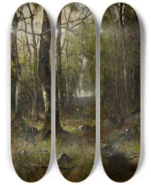 Triptych art skateboard deck of Max Weyl Temple Woods by Max Weyl (1837-1914)