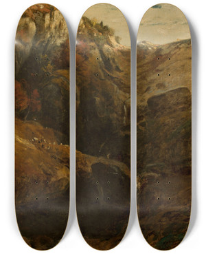 Triptych art skateboard deck of Ludwig Willroider Waterfall by Ludwig Willroider (1845-1910)