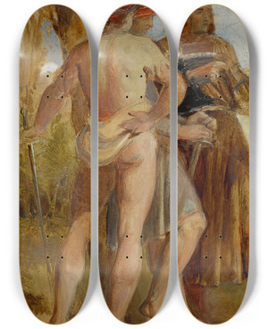 Triptych art skateboard deck of George Richmond Study Of Soldiers by George Richmond (1809-1896)