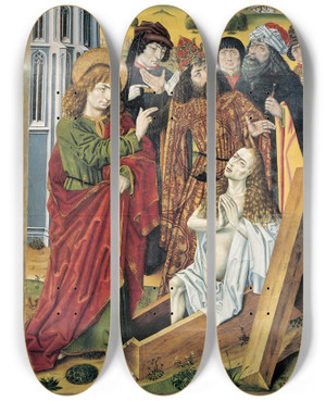 Triptych art skateboard deck of Master Of Saint Nicholas The Resurrection Of Drusiana by Master Of Saint Nicholas (15-)