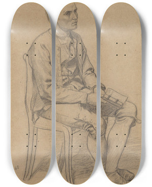 Triptych art skateboard deck of Adolph Tidemand Sittende Mann Med Bok by Adolph Tidemand (1814-1876)
