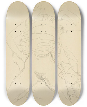 Triptych art skateboard deck of Gustav Klimt Halbakt Mit Eingebeugten Knien Seminude Woman With Bent Knees by Gustav Klimt (1862-1918)