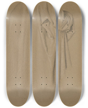 Triptych art skateboard deck of Carl Barth Figure Wearing A Coat by Carl Barth (1787-1853)