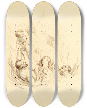 Triptych art skateboard deck of David Humbert De Superville Het Vagevuur by David Humbert De Superville (1770-1849)