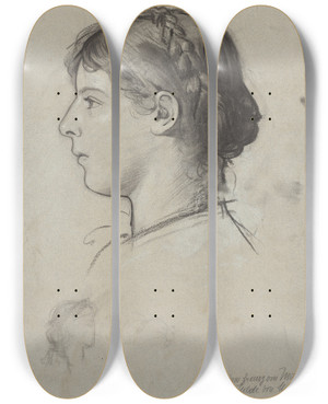 Triptych art skateboard deck of Franz Von Matsch Studie Eines Liegenden Mnneraktes_1 by Franz Von Matsch (1861-1942)