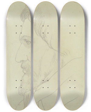 Triptych art skateboard deck of Eduard Von Steinle Kopf Eines Mannes Mit Kurzem Vollbart Im Profil Nach Links by Eduard Von Steinle (1810-1886)