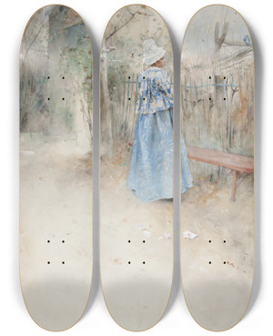 Triptych art skateboard deck of Carl Larsson Autumn by Carl Larsson (1853-1919)