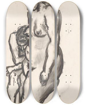 Triptych art skateboard deck of Rudolf Wacker Mann Und Frau by Rudolf Wacker (1893-1939)