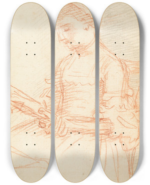 Triptych art skateboard deck of William Hoare Of Bath Seated Lady With Book by William Hoare Of Bath (1707-1792)