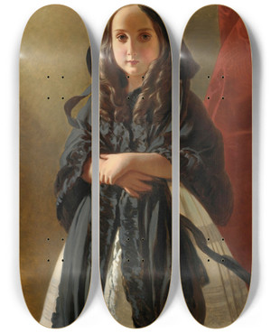 Triptych art skateboard deck of Follower Of Franz Xaver Winterhalter Portrait Of Charlotte Of Belgium Daughter Of King Leopold I by Follower Of Franz Xaver Winterhalter (1805-1873)