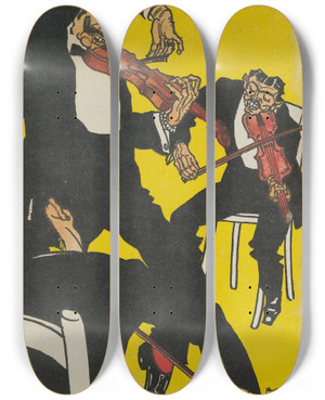 Triptych art skateboard deck of Moriz Jung Between 3 And 4 In The Morning Zwischen 3 Und 4 Uhr Fruh by Moriz Jung (1885-1915)