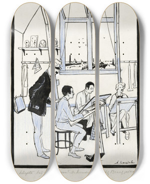 Triptych art skateboard deck of Anny Leusink Hein In Een Tekenles by Anny Leusink (1889)