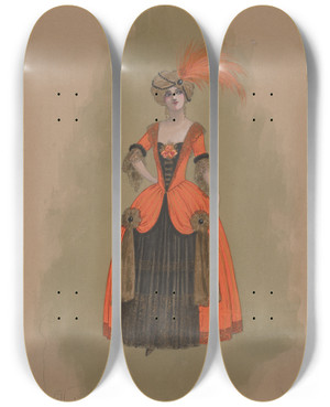 Triptych art skateboard deck of Will R Barnes 6 Ladies Of The Burning Mountain by Will R Barnes (1939)
